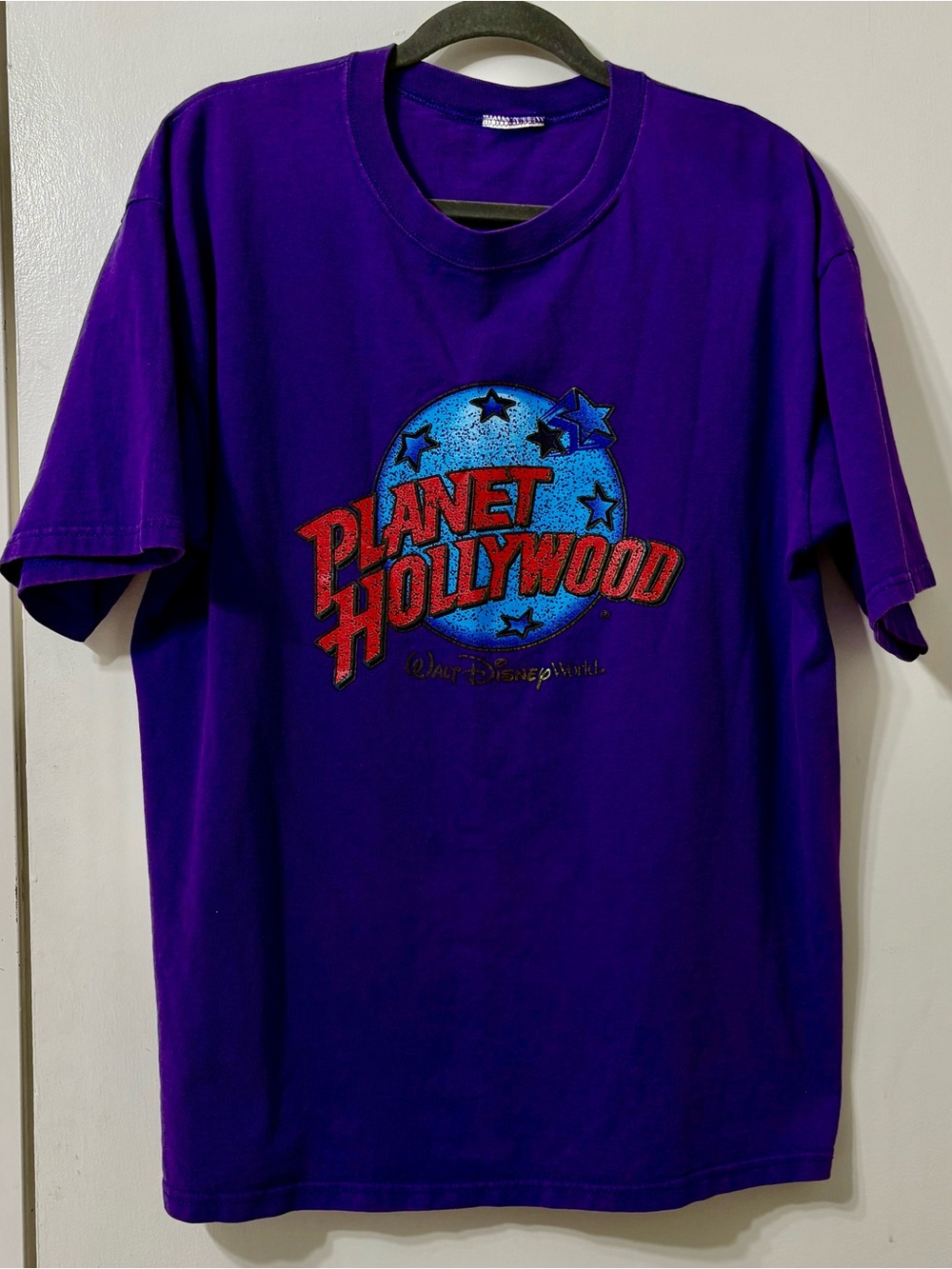 Disney Purple Tee with Blue and Red Planet Hollywood Graphic